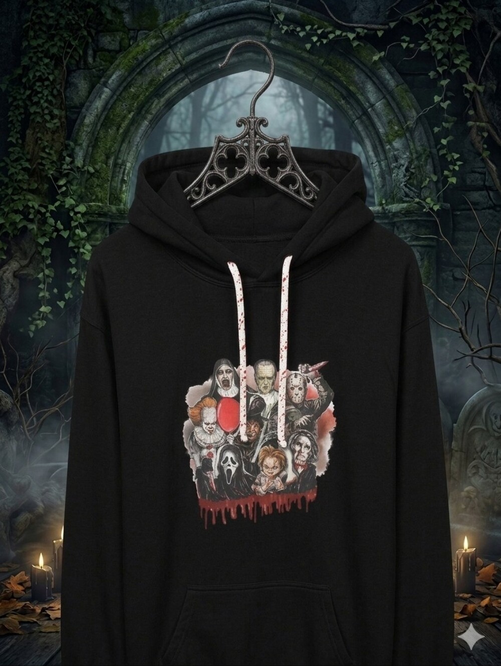 Black Halloween Horror Graphic Hoodie - Womens